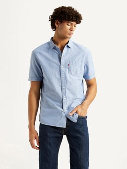 Levi's - Mens Solid Light-Blue Slim Fit Casual Shirt