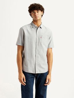 Levi's - Mens Solid Light-Grey Slim Fit Casual Shirt