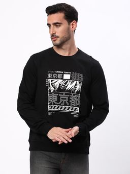 R&B - Black Printed Regular Men Sweatshirt