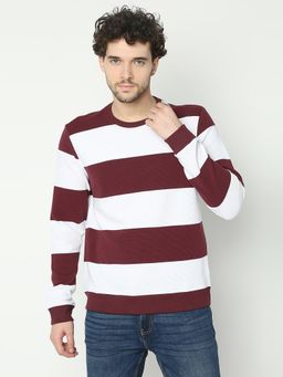 R&B - Maroon Stripes Regular Men Sweatshirt