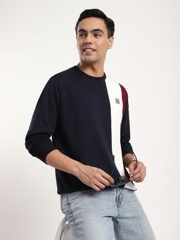R&B - Navy Blue Solid Regular Men Sweatshirt