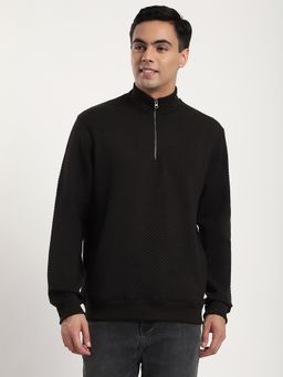 R&B - Black Textured Regular Men Sweatshirt