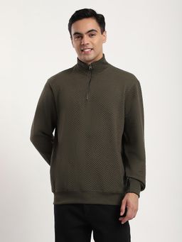 R&B - Green Textured Regular Men Sweatshirt