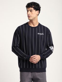 R&B - Navy Blue Stripes Regular Men Sweatshirt