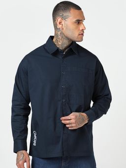 Bewakoof - Nasa Mens Navy Blue Nasa Graphic Oversized Casual Shirt