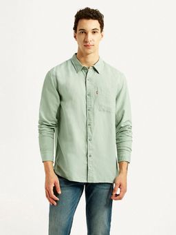 Levi's - Mens Solid Light-Green Slim Fit Casual Shirt