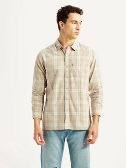 Levi's - Mens Checkered Beige Slim Fit Casual Shirt