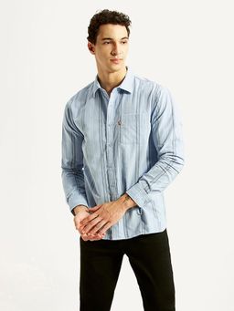 Levi's - Mens Striped Light-Blue Slim Fit Casual Shirt