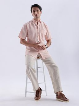 TURMS - Mens Kansas Linen Peach Casual Shirt
