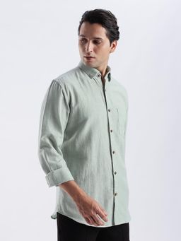 TURMS - Mens Kansas Linen Green Casual Shirt