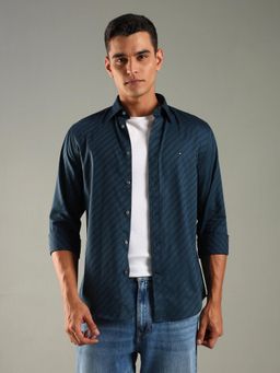 Tommy Hilfiger - Teal Striped Regular Fit Cotton Casual Shirt