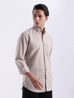 TURMS - Mens Kansas Linen Beige Casual Shirt