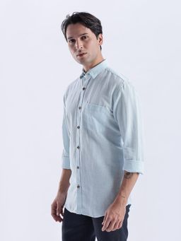 TURMS - Mens Kansas Linen Blue Casual Shirt