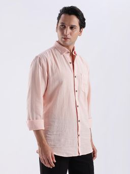 TURMS - Mens Kansas Linen Peach Casual Shirt