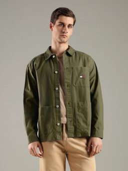 Tommy Hilfiger - Solid Oversized Fit Cotton Olive Casual Shirt