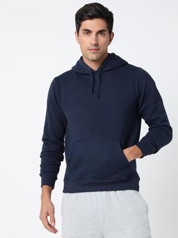 R&B - Navy Blue Solid / Plain Regular Men Sweatshirt