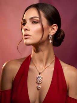 ADIVA - 1 Gram Gold-Plated Polki Kundan & Stone Floral Drop Pendant Necklace Set