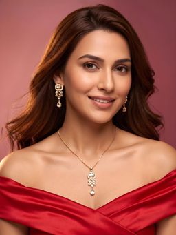 ADIVA - 1 Gram Gold-Plated Polki Kundan & Stone Floral Pendant Necklace Set