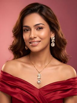 ADIVA - 1 Gram Gold-Plated Polki Kundan & Stone Drop Pendant Necklace Set