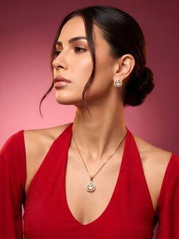 ADIVA - 1 Gram Gold-Plated Polki Kundan & Stone Teardrop Pendant Necklace Set
