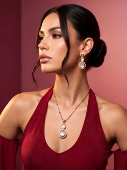 ADIVA - 1 Gram Gold-Plated Polki Kundan & Stone Teardrop Luxe Pendant Necklace Set