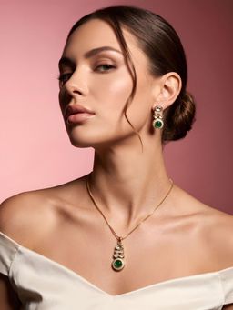 ADIVA - 1 Gram Gold-Plated Green Polki Kundan & Stone Pendant Necklace Set