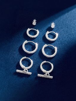 Accessorize London - Women's Sterling Silver-Plated T-Bar Hoop Earrings (Pack Of 4)