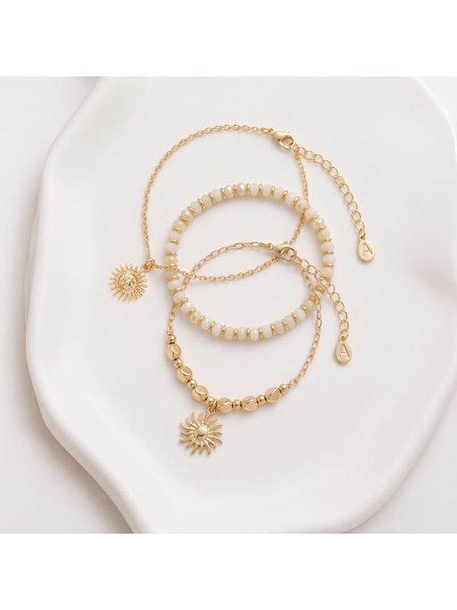 Accessorize London Women's Sun Charm Beaded Anklets (Pack Of 3)