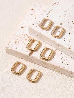 Accessorize London - Women's Rectangular Hoop Earrings (Pack Of 3)