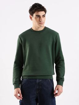Calvin Klein - Men's Green Solid Regular Fit Cotton Sweatshirt