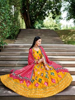 Odette - Yellow Silk Embroidered Semi Stitched Lehenga With Unstitched Blouse (Set of 3)