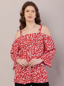 NOBARR - Women Red Printed Rayon Top