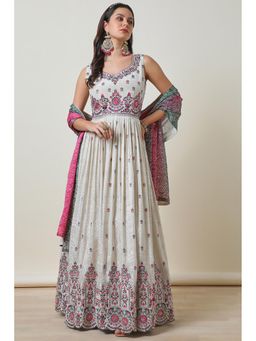 Soch - Off White Embroidered Anarkali Kurta with Churidar and Dupatta (Set of 3)