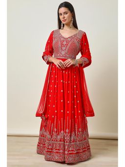 Soch - Red Embroidered Anarkali Kurta with Churidar and Dupatta (Set of 3)