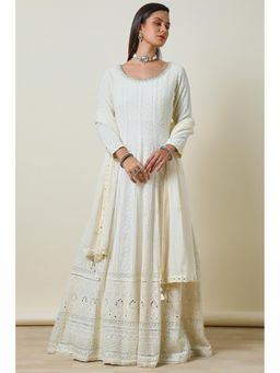 Soch - Off White Embroidered Anarkali Kurta with Churidar and Dupatta (Set of 3)