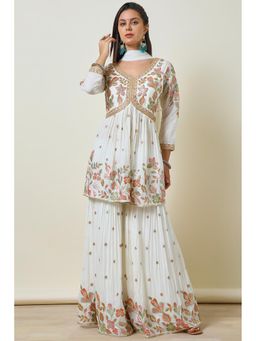 Soch - White Floral Kurti with Sharara and Dupatta (Set of 3)