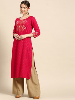 Gerua By Libas - Pink Printed Rayon Kurta