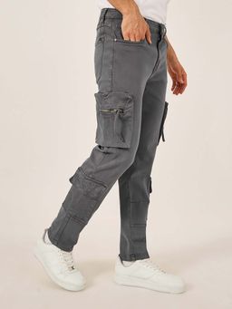 Styli - Men Overdyed Straight Fit Cargo Grey Jeans