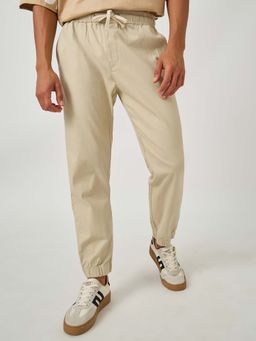 Styli - Men Relaxed Fit Linen Blend Beige Joggers