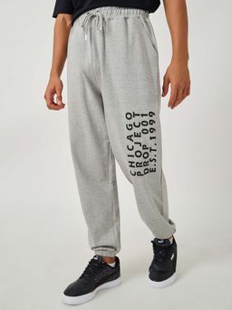 Styli - Men Oversized Fit Cotton Terry Grey Joggers