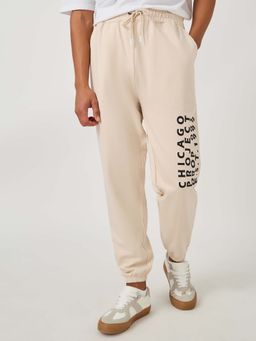 Styli - Men Oversized Fit Cotton Terry Beige Joggers
