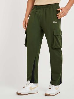 Styli - Men Colorblock Relax Fit Open Hem Green Cargos
