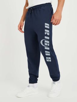 Styli - Men Big Text Placement Print Oversized Fit Cotton Terry Blue Joggers