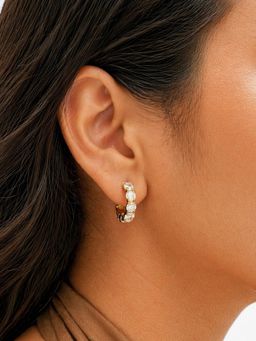 Sorele - Women Anti-Tarnish 18K Gold-Plated Crystal Studded Huggie Hoop Earrings
