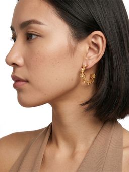 Sorele - Women Anti-Tarnish 18K Gold-Plated Floral Pearl Hoop Earrings