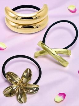 Fabula - Bowknot & Floral Shape Gold Rubber Band (Pack of 3)