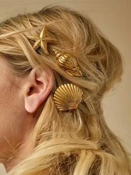 Fabula - Ocean Theme Shell Shape Gold Hair Clip (Pack of 3)