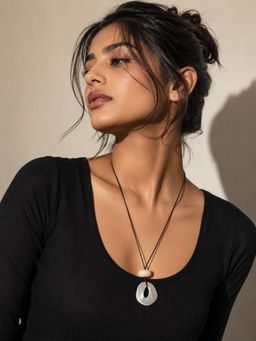 Niska - Black Circular Pendant Cord Necklace