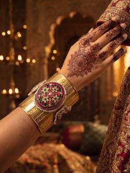 NUI - Antique Gold Plated Traditional CZ Designer Cuff