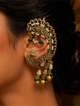 NUI - Gold Plated Peacock CZ Traditional Ear Cuffs